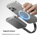 Grey magnetic mobile SSD measuring 80x60mm with ultra-thin 11.2mm profile and included C to C cable