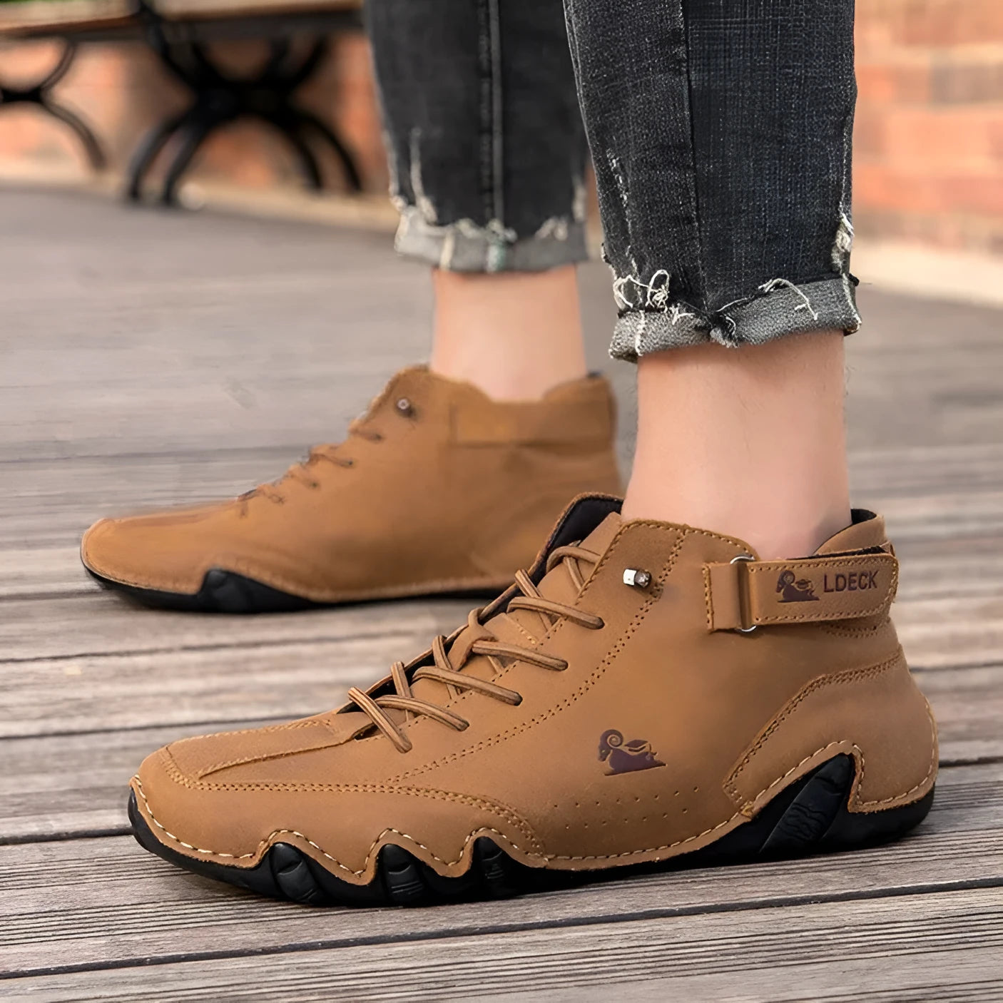 Men's high top octopus shoes in microfiber with rubber sole, available in khaki, grey, black, and green colours