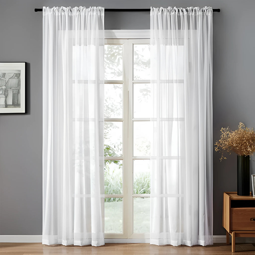 Modern simple black cotton linen window screen curtain W150x250cm with light transmission and good drape