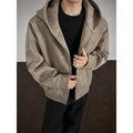 Men's plus size loose fit hooded tie-dyed cardigan coat in black, side pockets