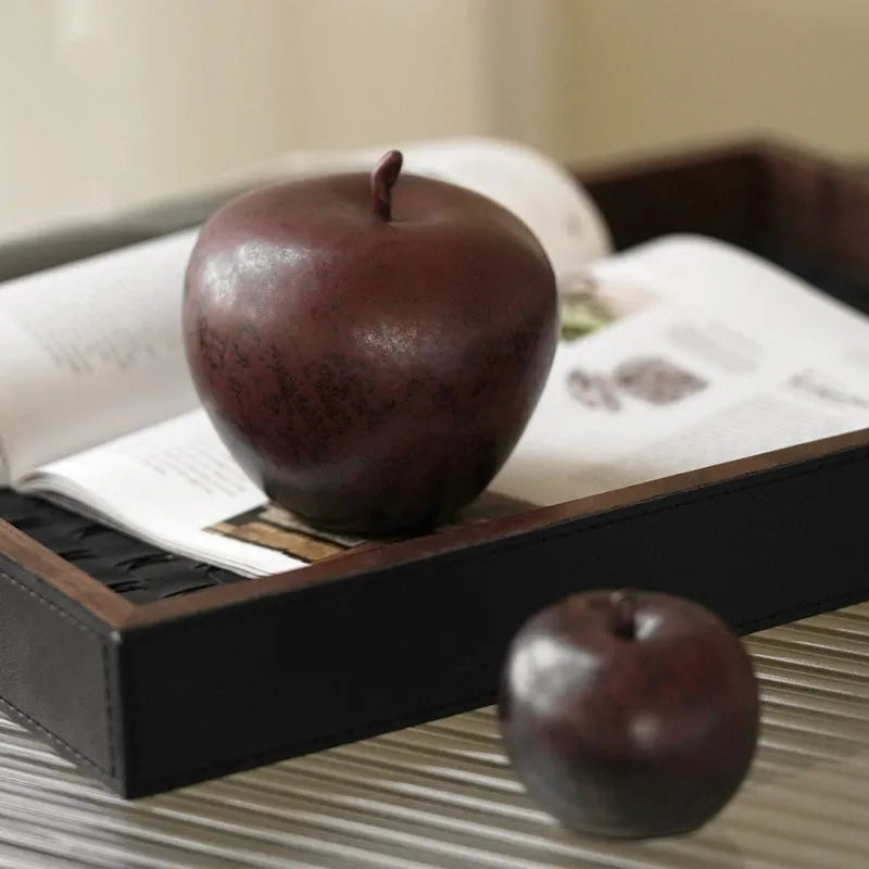 Retro Chinese-style ceramic apple desktop ornament in large and small size options.