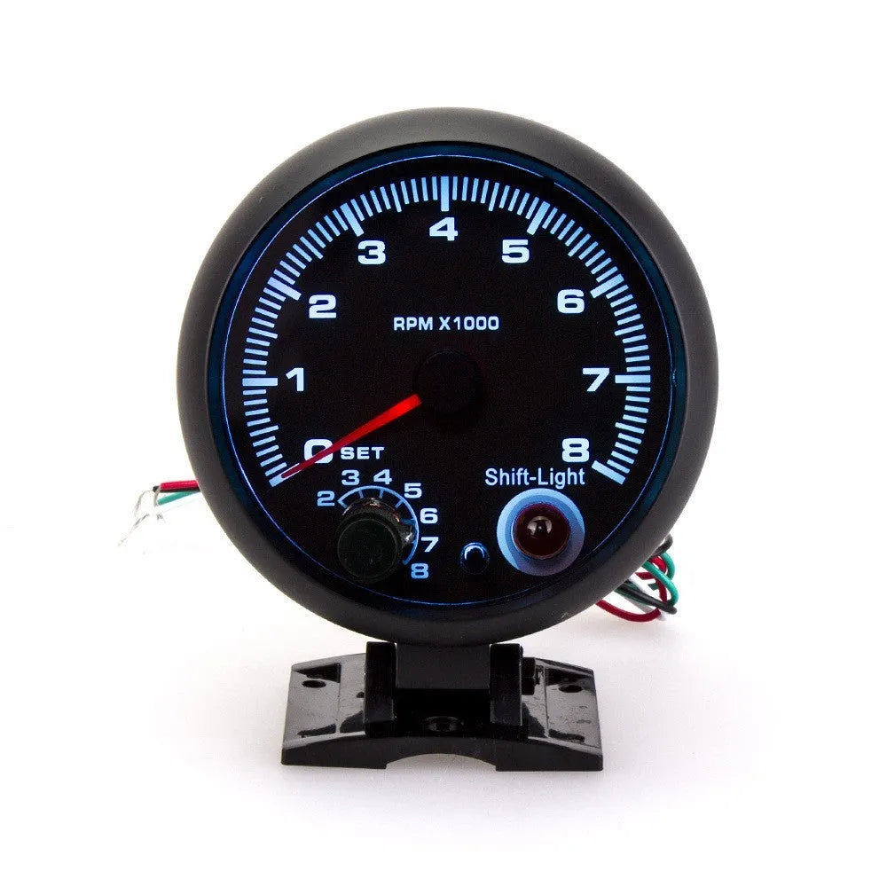 Automotive blue light pointer tachometer with 95mm black plastic casing