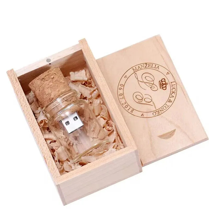 Wooden Wish Drift Bottle USB flash drive with transparent design measuring 60x28mm