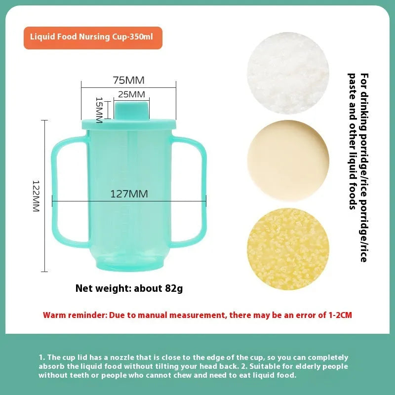 Oblique mouth bedside drinking cup with handle and lid for elderly and pregnant women