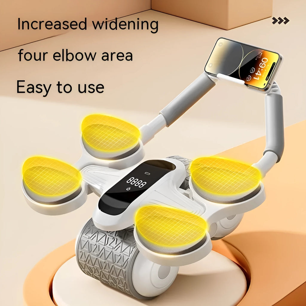 White digital abdominal roller with LED screen for timing and calorie counting