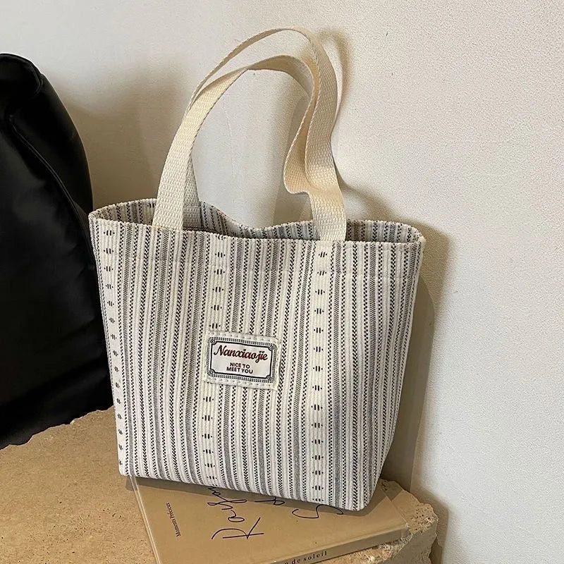 Japanese style corduroy handbag in ivory white, grey, or dark brown with large capacity design