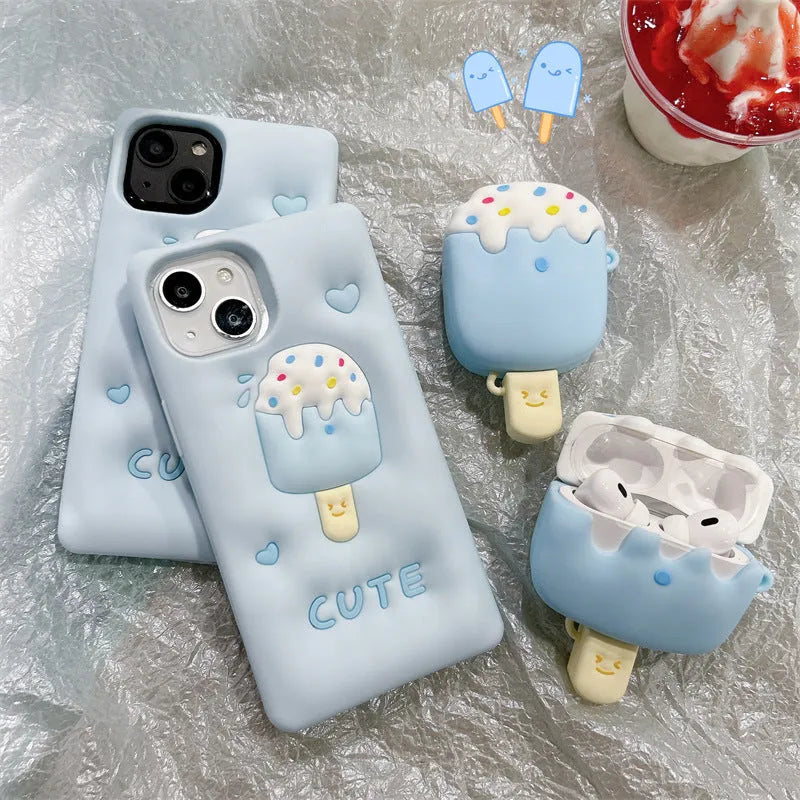 Blue snow strip hook silicone protective cover for Apple AirPods with cartoon lollipop design