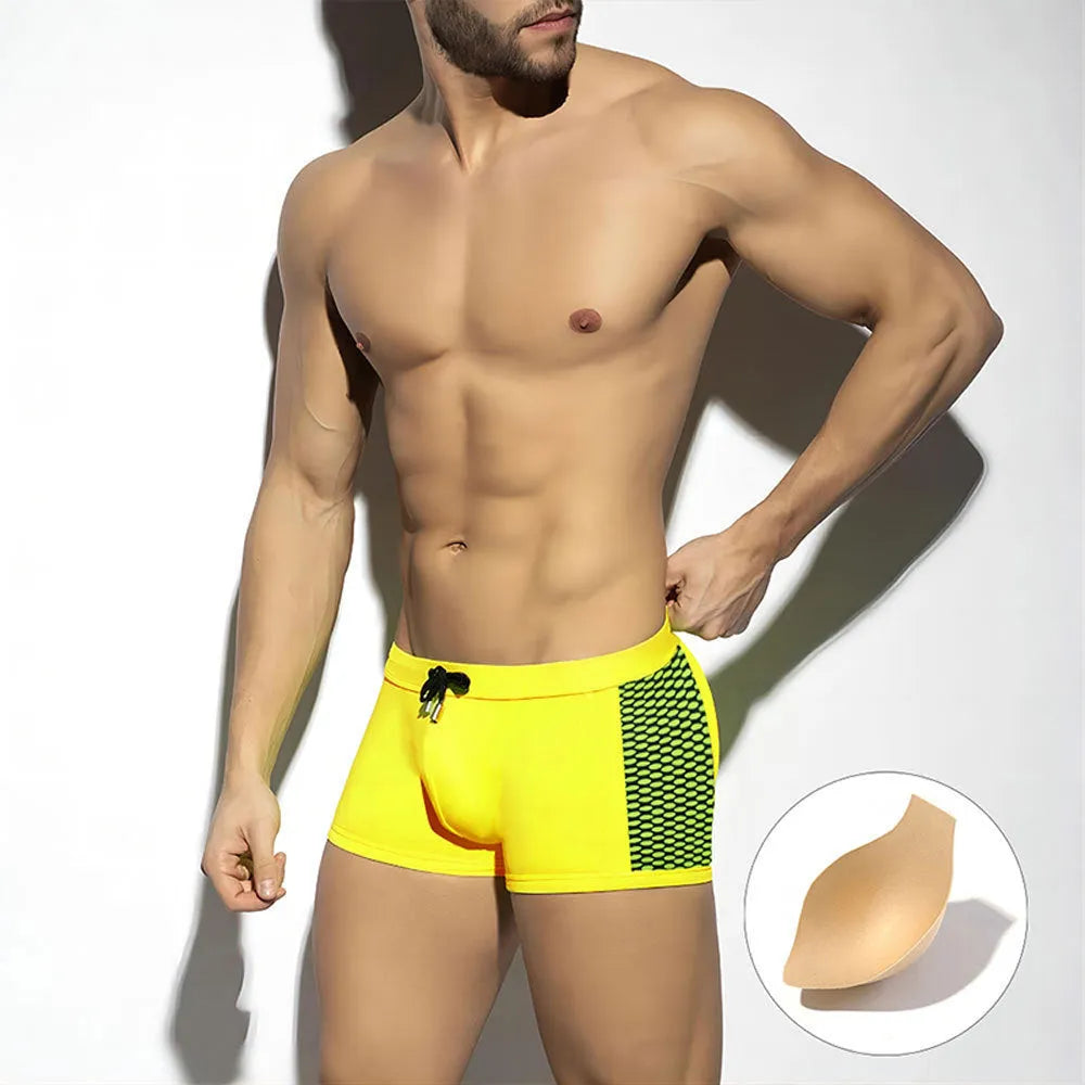Men's polka dot print swimming boxers in quick-dry nylon with polyester lining