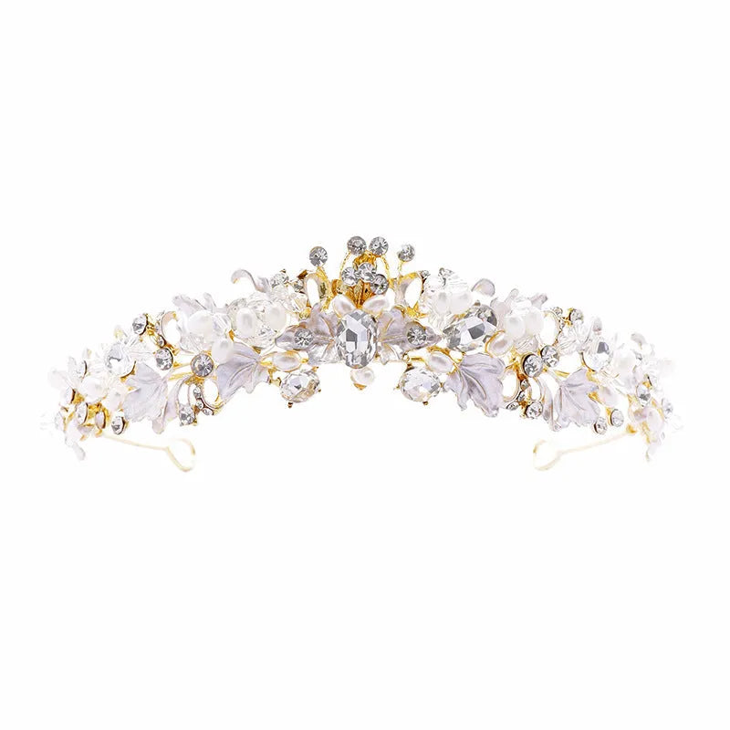 Gold or silver electroplated alloy pearl crown headdress for women's formal events