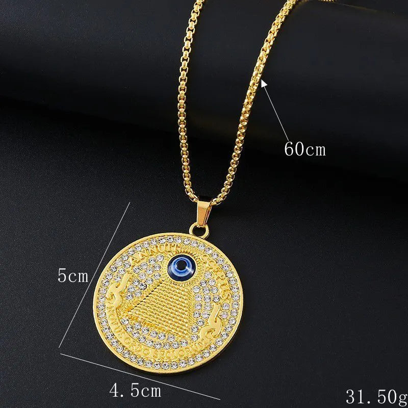 Gold-colour geometric pendant necklace for women with a clear inlaid zircon stone.