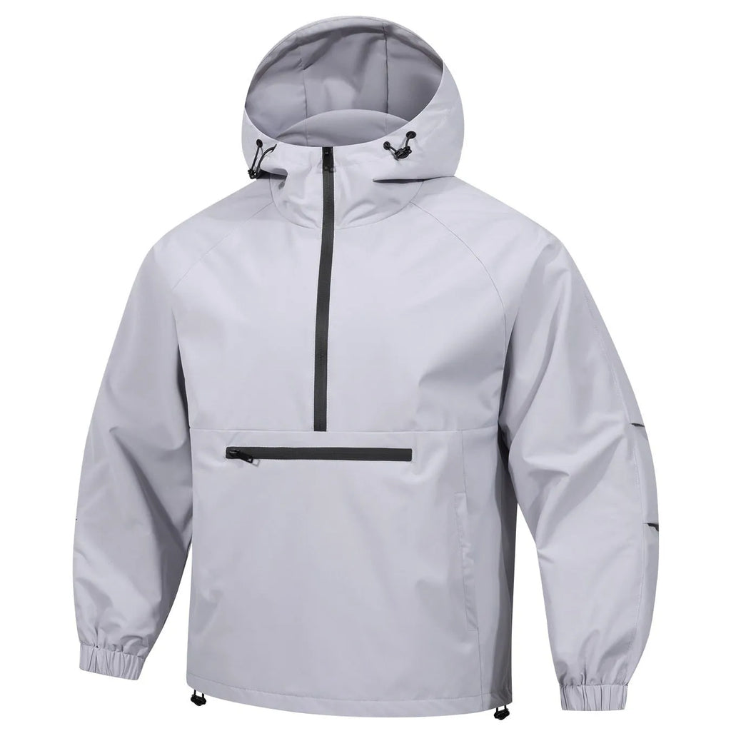 Men's loose-fit rabbit fur corduroy hooded jacket with half-zip front in light grey colour