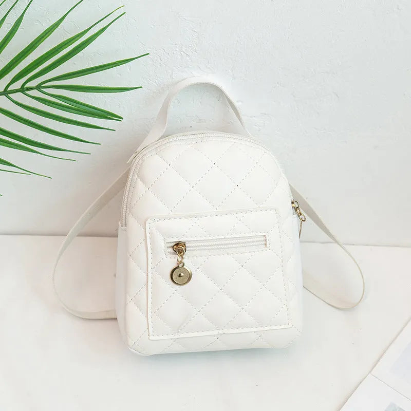 Girls' Korean style embroidered hard square backpack in PU material measuring 16x7x19cm