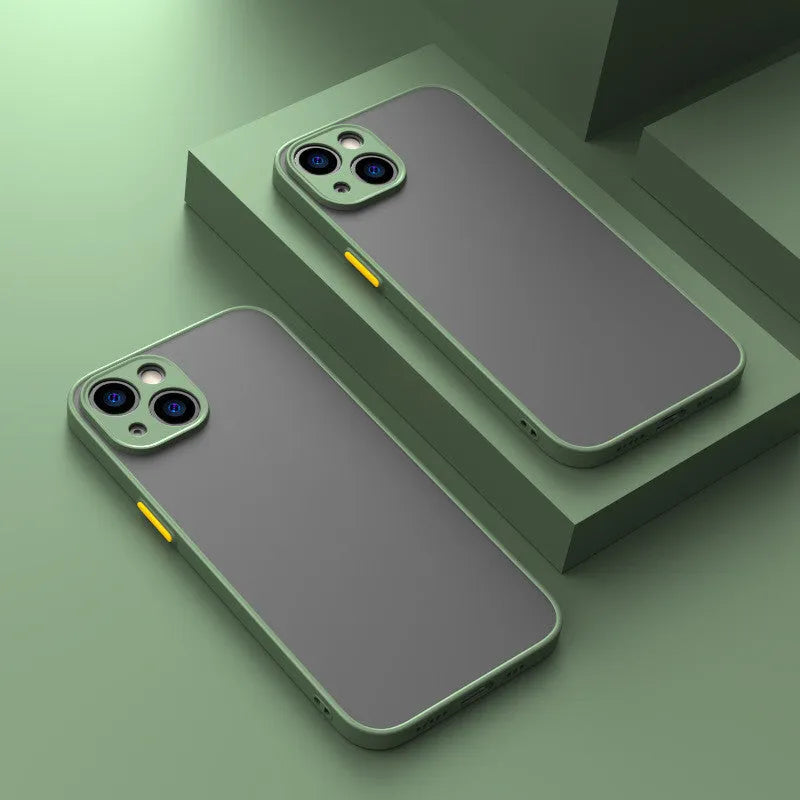 Fine hole skin-sensing hard frosted iPhone case in black, showing full lens protection cover.