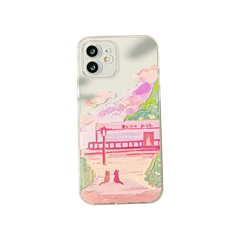 Soft silicone mobile phone case with two cat cartoon design on back for various iPhone models.