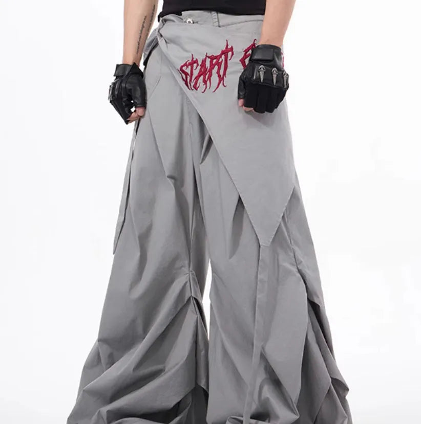 Boys black and grey wide leg summer pants with loose Korean style fit
