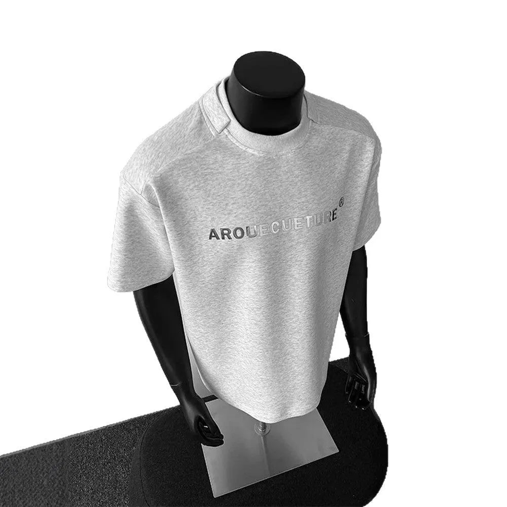 Men's loose fit cotton t-shirt with letter pattern in white, black, and light grey colours