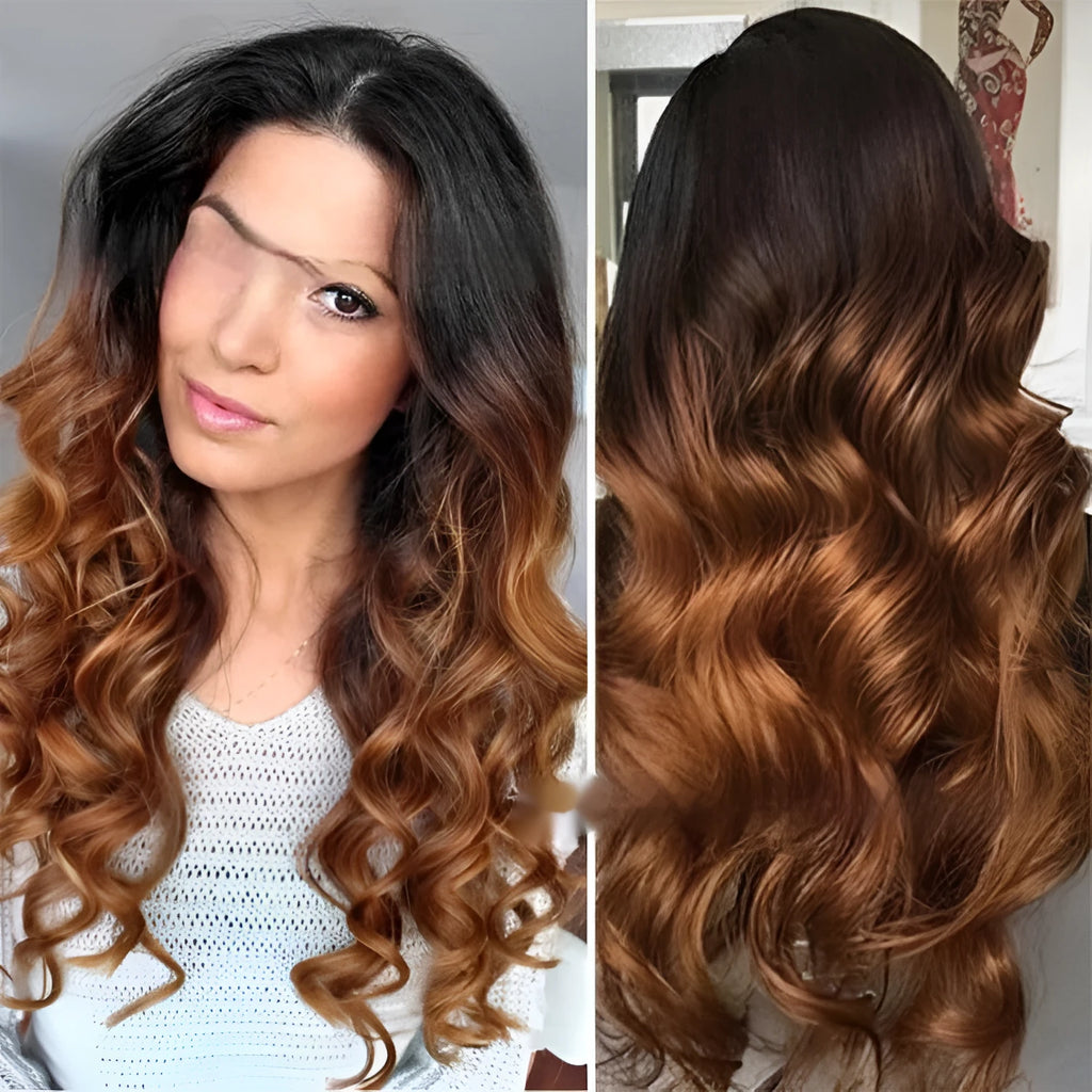 Real human hair lace front wig with gradient colour on a mannequin head, showcasing the Ruili style and lace hairline.