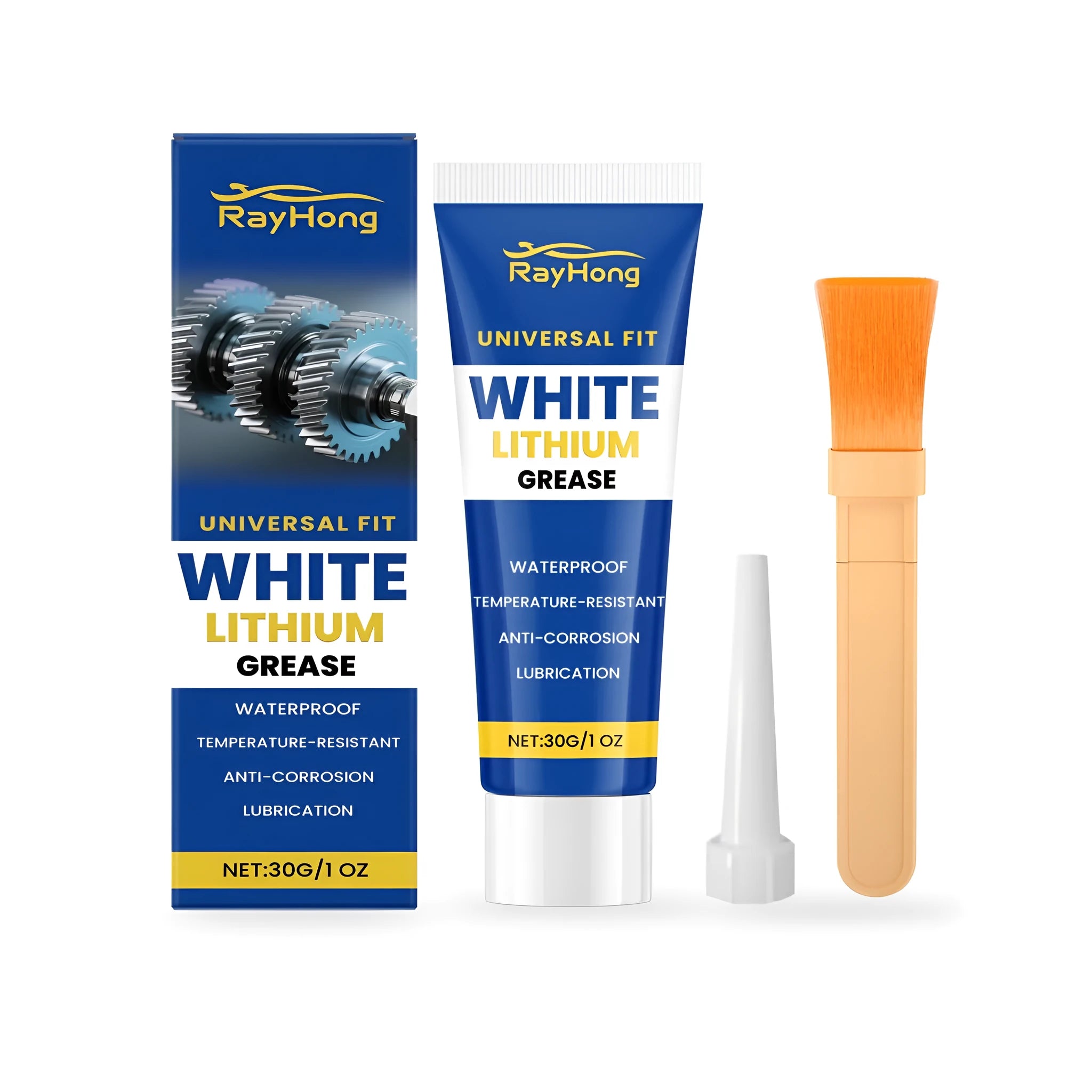 White lithium grease 30g tube with applicator brush and nozzle tip for automotive and home maintenance