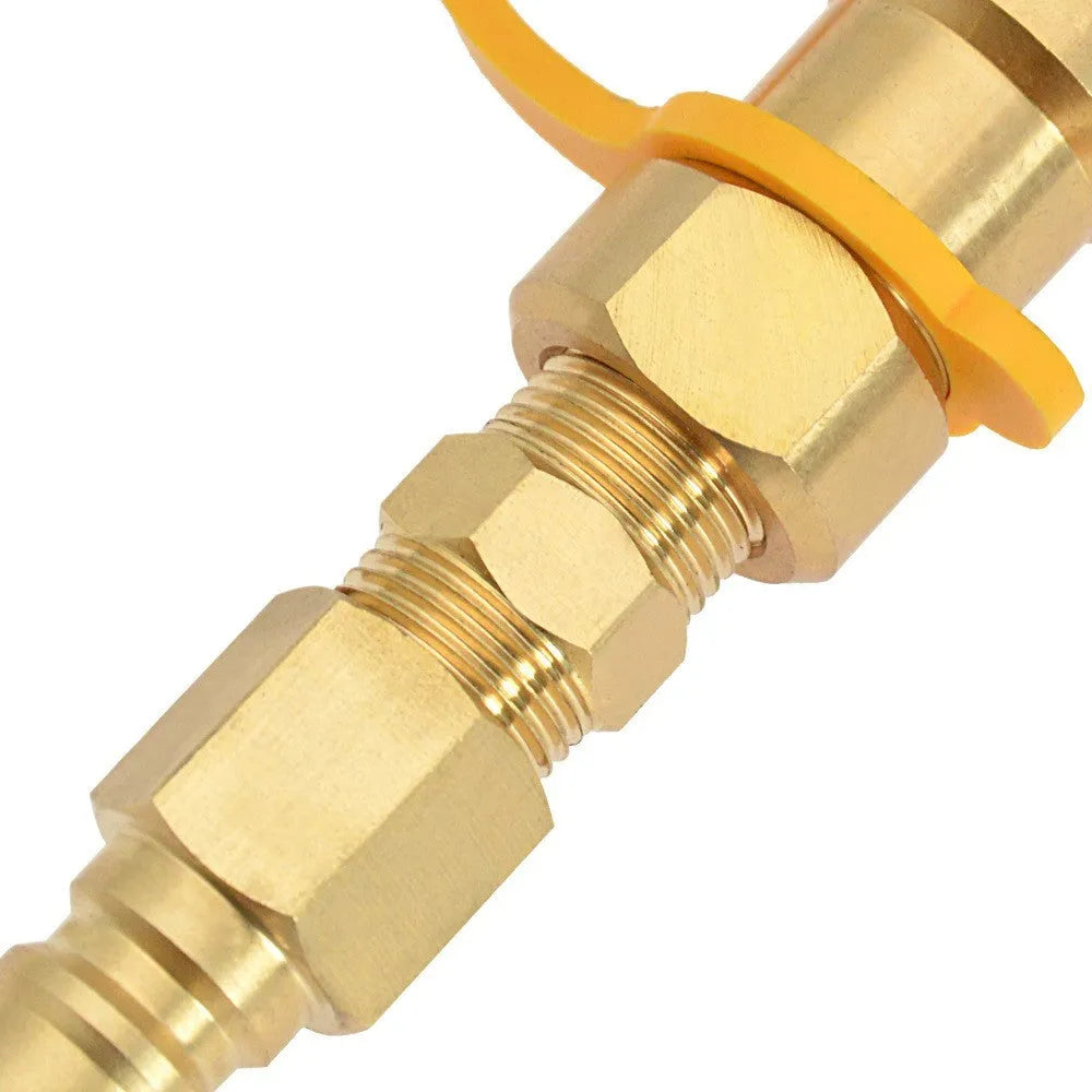 Brass propane gas charging connector with 3/8 American standard thread and gold colour finish