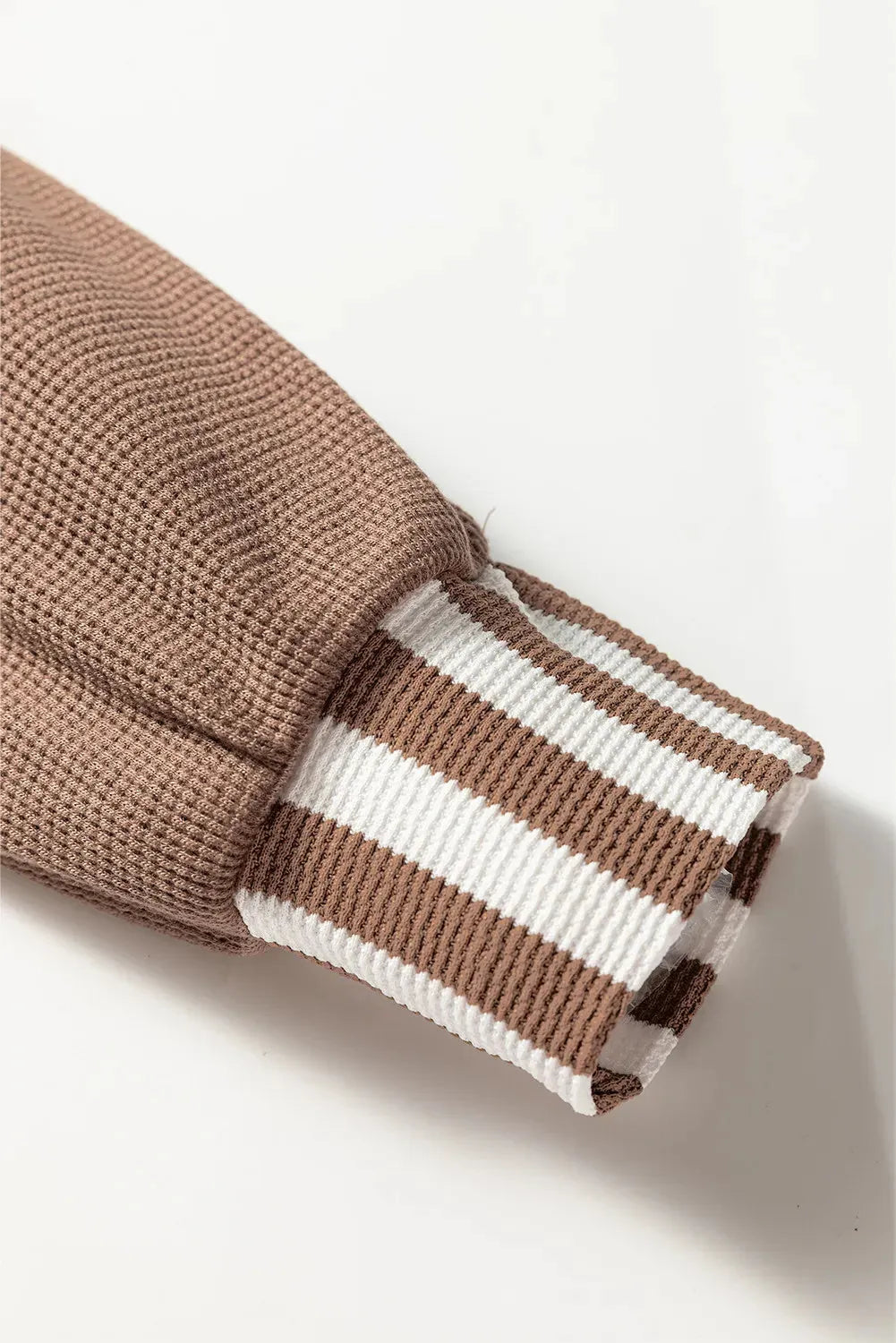 Straw yellow waffle texture hoodie with patchwork stripes and front drawstring
