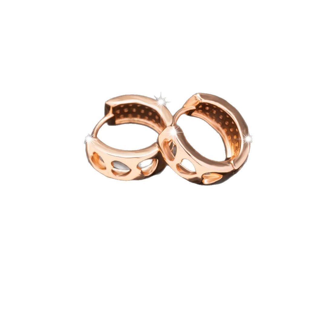 Rose gold electroplated earrings with three hollowed out hearts in circular arrangement