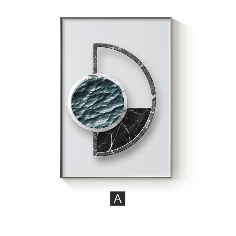 Abstract geometric pattern printed on a canvas painting, showcasing modern wall art decor.