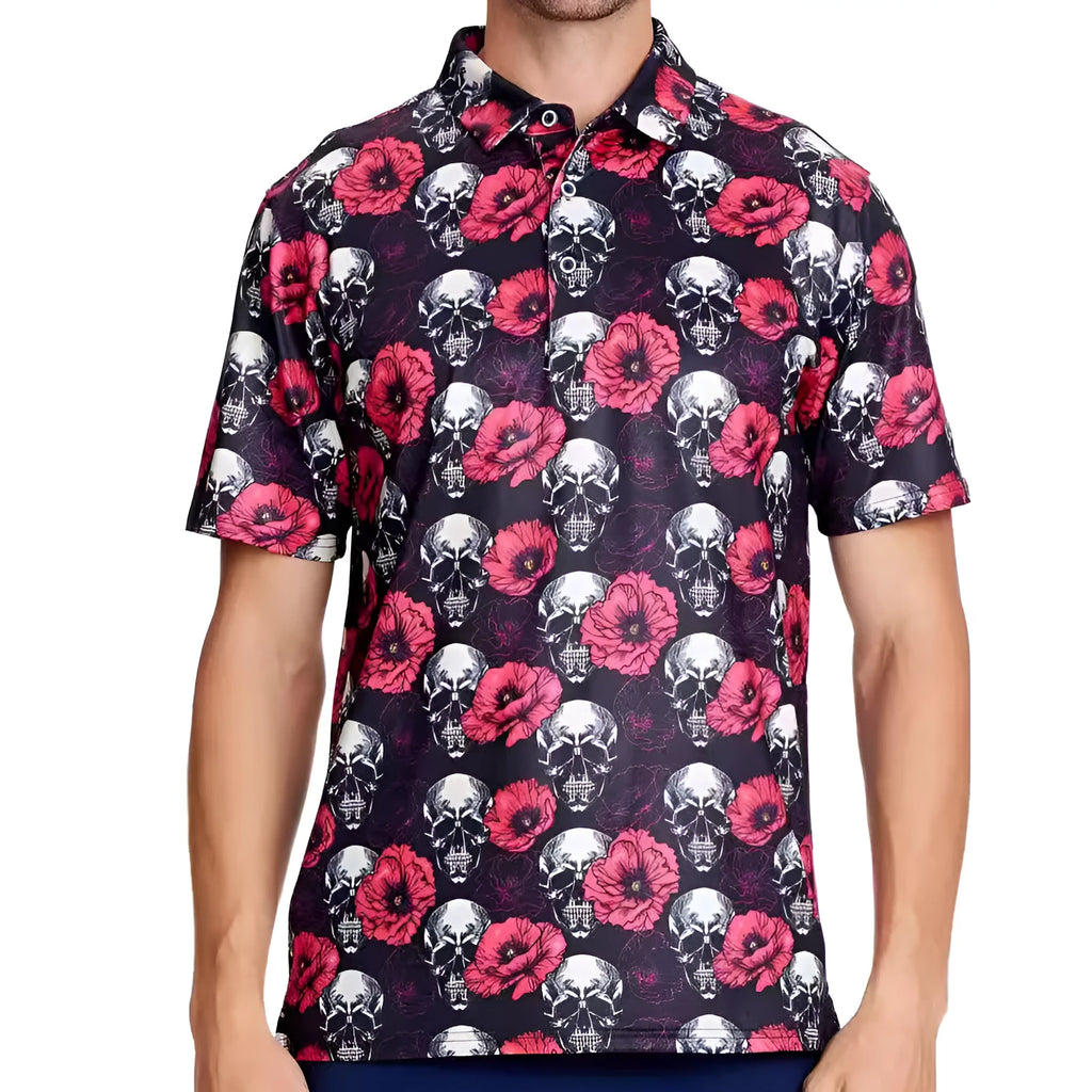 Men's 3D printed mesh short sleeve shirt in Japanese retro style with zipper decorations and graphic patterns
