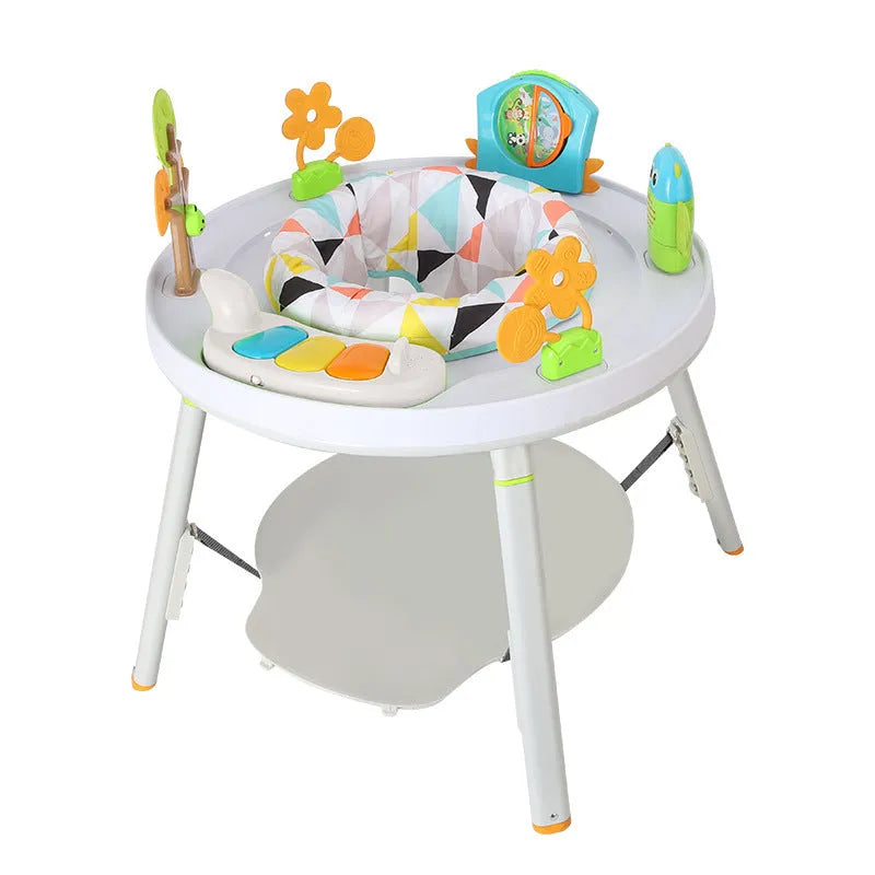 Three-function baby jumping chair with bouncing frame, gymnastic rack and interactive toys in duck design
