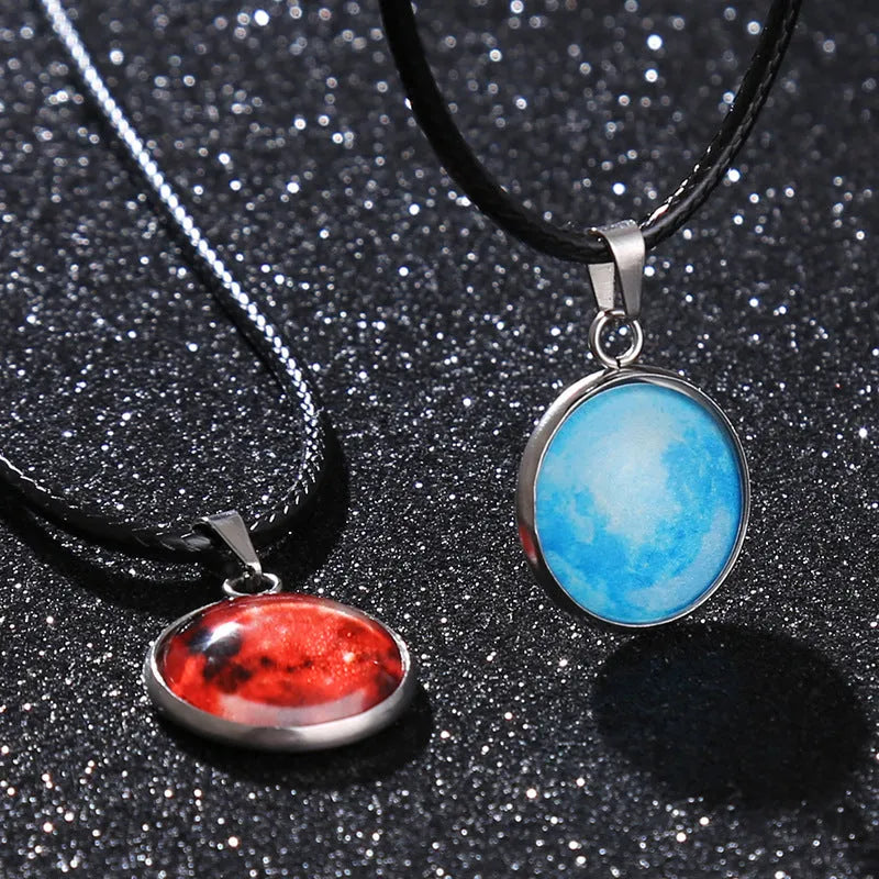 Luminous alloy necklace with glass constellation pendant and adjustable extension chain
