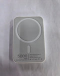 White magnetic wireless charger power bank with 5000mAh capacity measuring 100x65x16mm