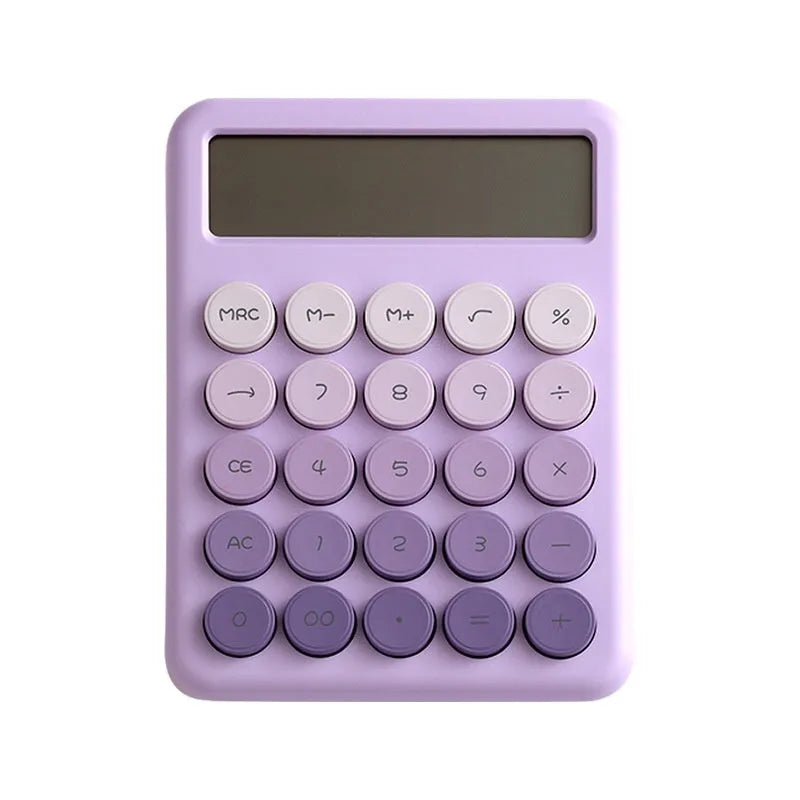 Gradient colour desktop calculator showing four colour options: cherry blossom pink, glacier blue, mint green and violet