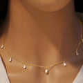 Women's 925 silver drop-shaped artificial zircon necklace with adjustable O-link chain in silver finish