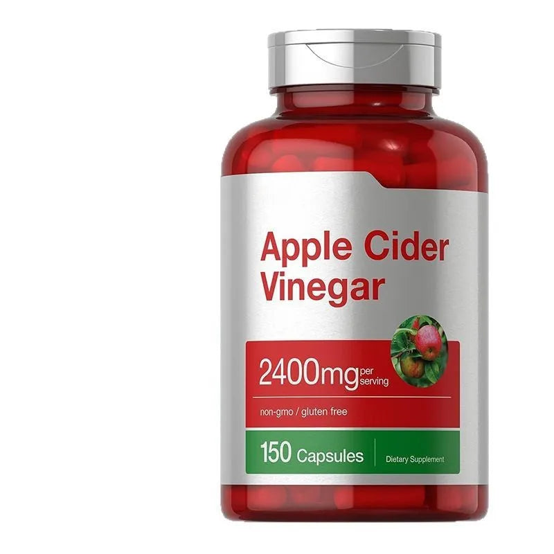 Pack of 150 apple vinegar dietary supplement capsules.