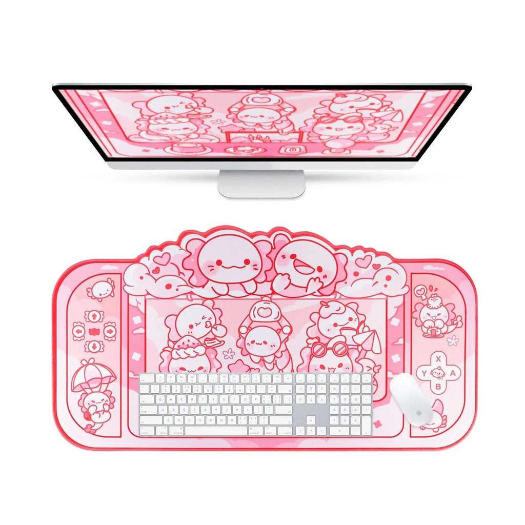 Large rectangular cloth mouse pad with a hexagonal dragon crane machine anime pattern, measuring 75cm by 40cm.