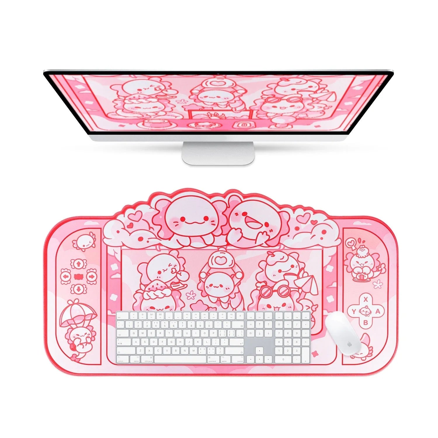 Large rectangular cloth mouse pad with a hexagonal dragon crane machine anime pattern, measuring 75cm by 40cm.