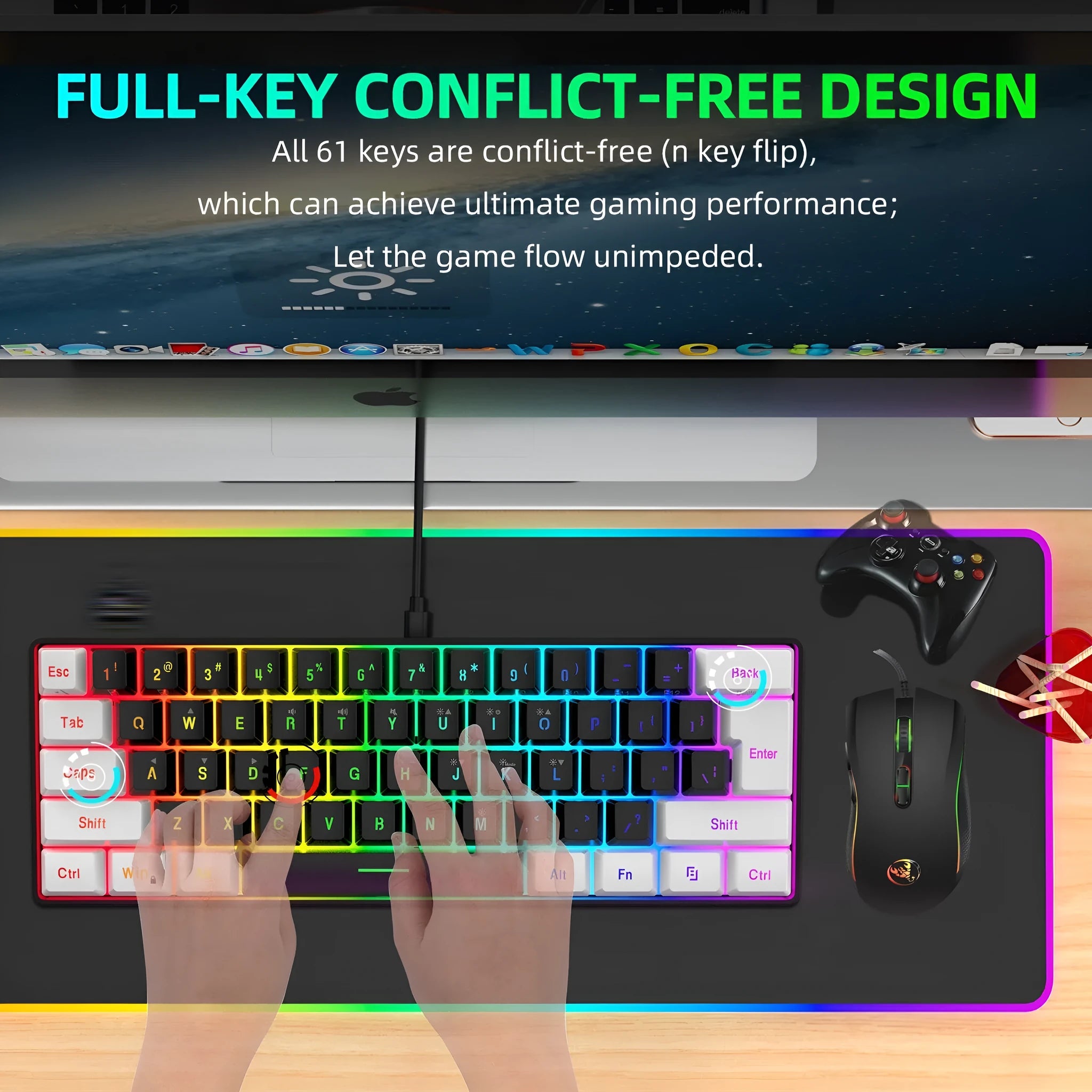 V700WB wireless keyboard and mouse combo in white and black with RGB backlight