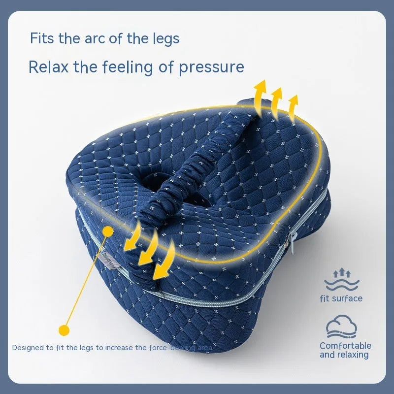 Heart-shaped dark blue jacquard memory foam leg pillow for adult sleeping support