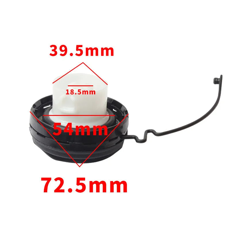 Black plastic Toyota fuel tank cap with snap-type fitting mechanism