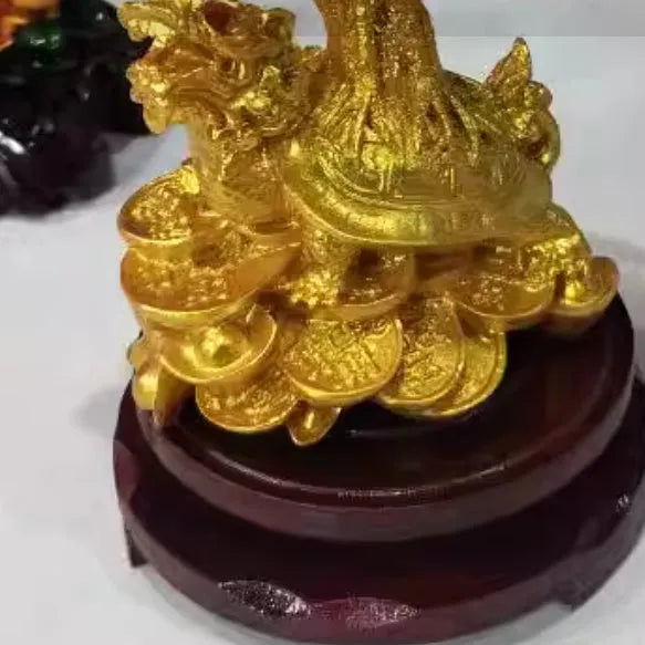 Citrine-coloured resin ornament of a Chinese-style small water turtle money tree.