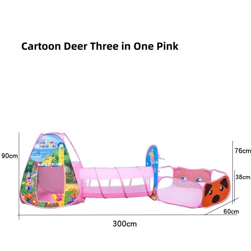 Underwater World themed children's cloth tent with integrated ball pool and crawl tunnel.