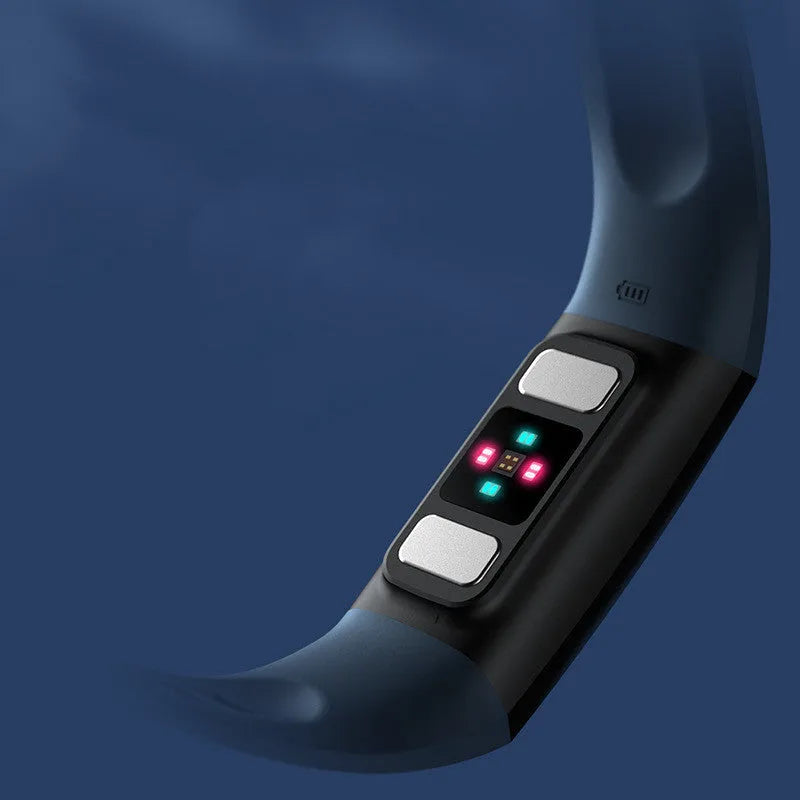 Y6 Black smart bracelet with 1.1-inch screen displaying health metrics including blood pressure and ECG