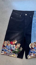 Blue men's casual cotton shorts with a Jesus design printed on the back pocket.