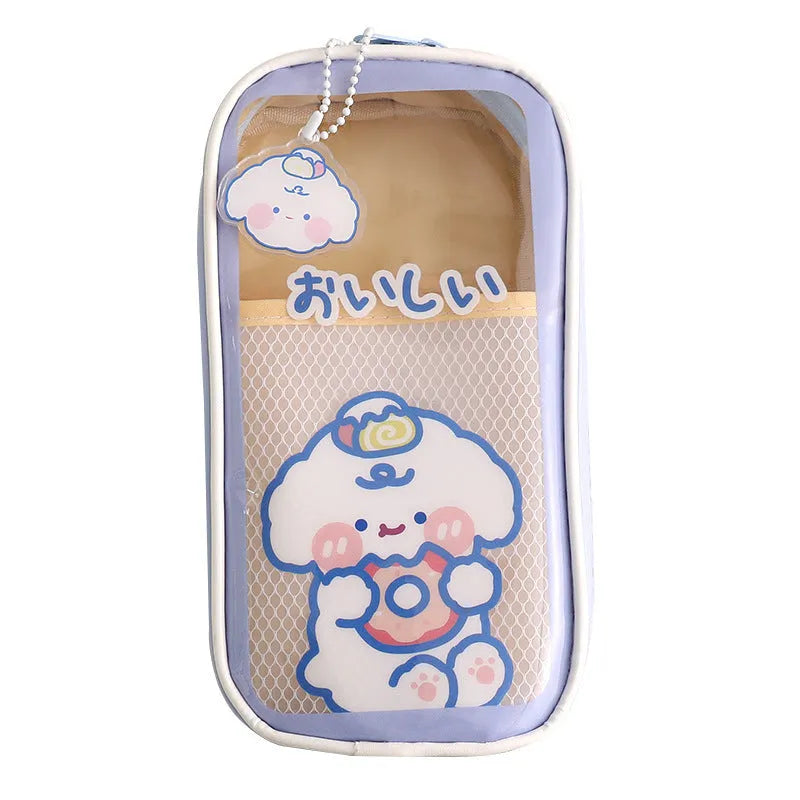 Transparent PVC pencil case with cartoon character design