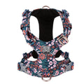 Floral pattern dog harness with chest strap and pull-resistant design in pure cotton