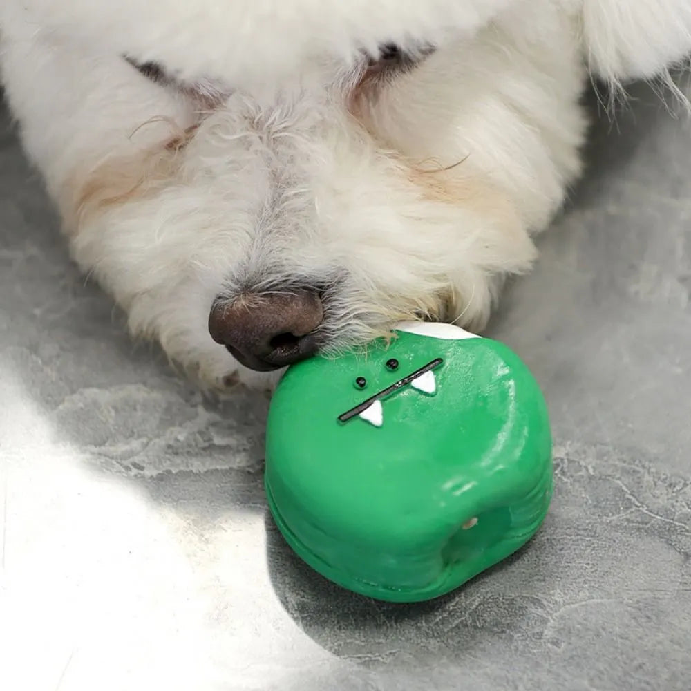 Cartoon pattern latex dog chew toy shaped like egg bread with squeaker in yellow or green