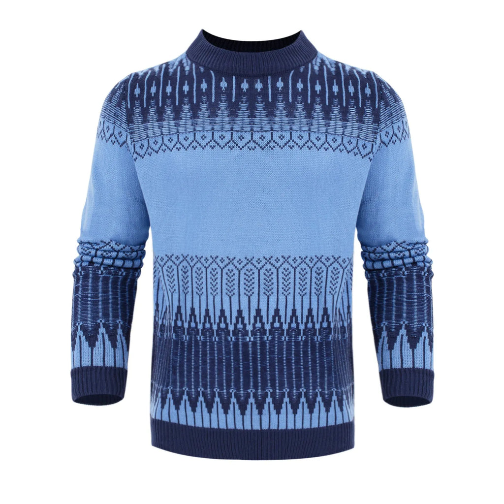 Men's crew neck knitted sweater in a long-sleeved pullover style for fall and winter.