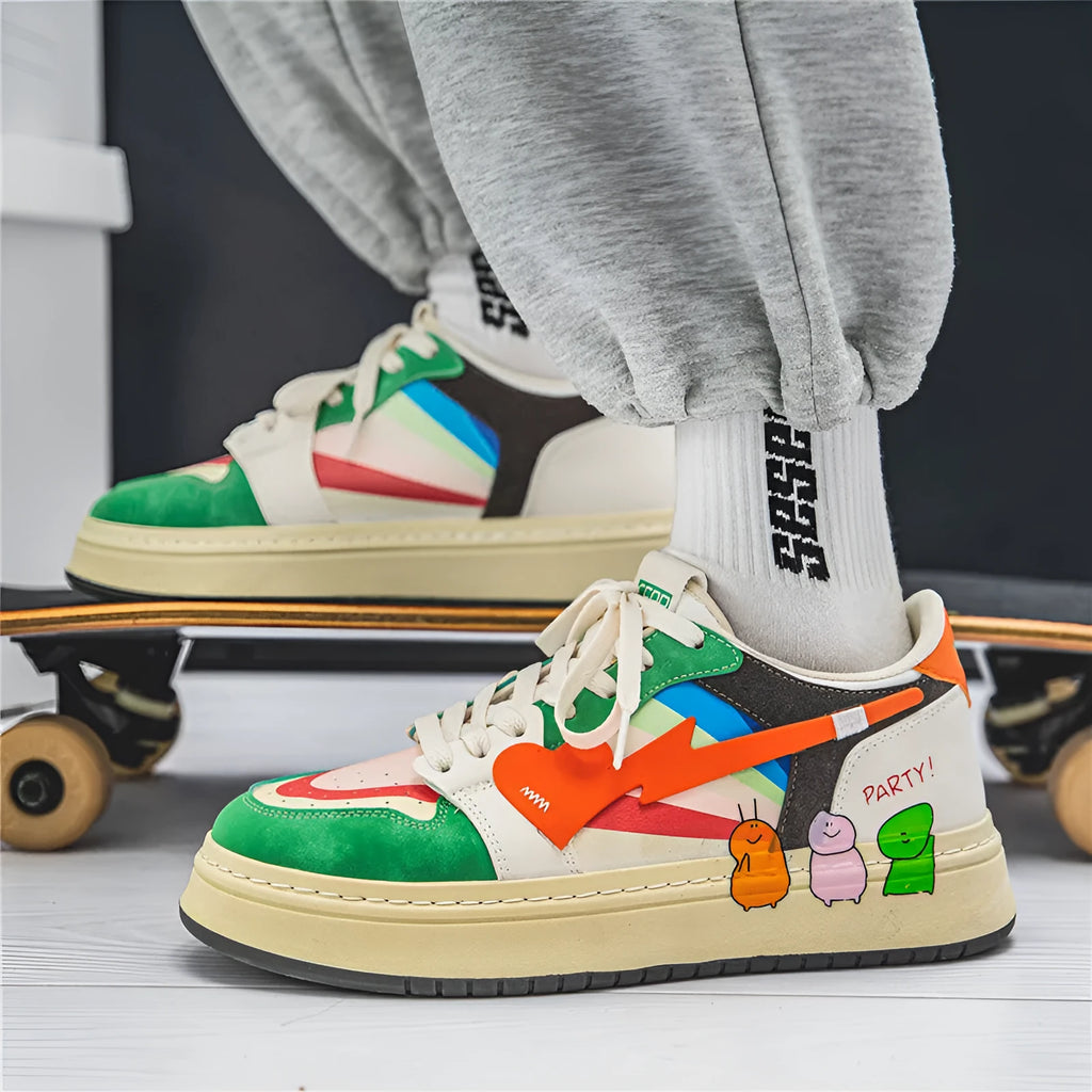 A pair of simple lace-up casual sneakers on a plain background, shown in the Rainbow colour option.