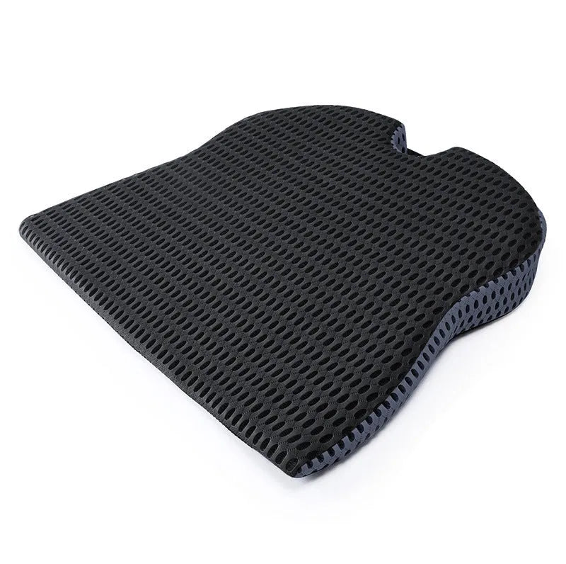Memory foam seat cushion with adjustable strap shown in creamy white colour