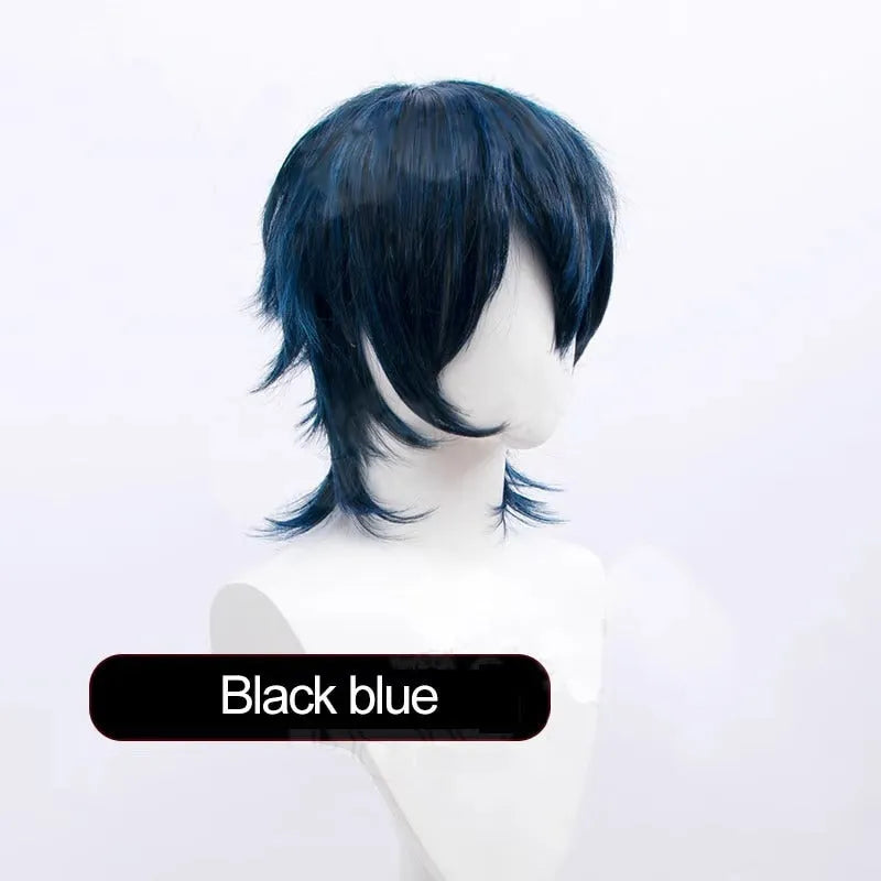Short cosplay wig with anti-curling hair tails in high-temperature fibre material