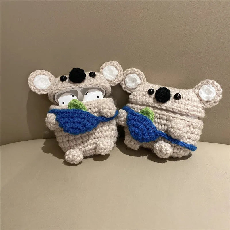 Handmade knitted koala bear backpack cover for AirPods charging case